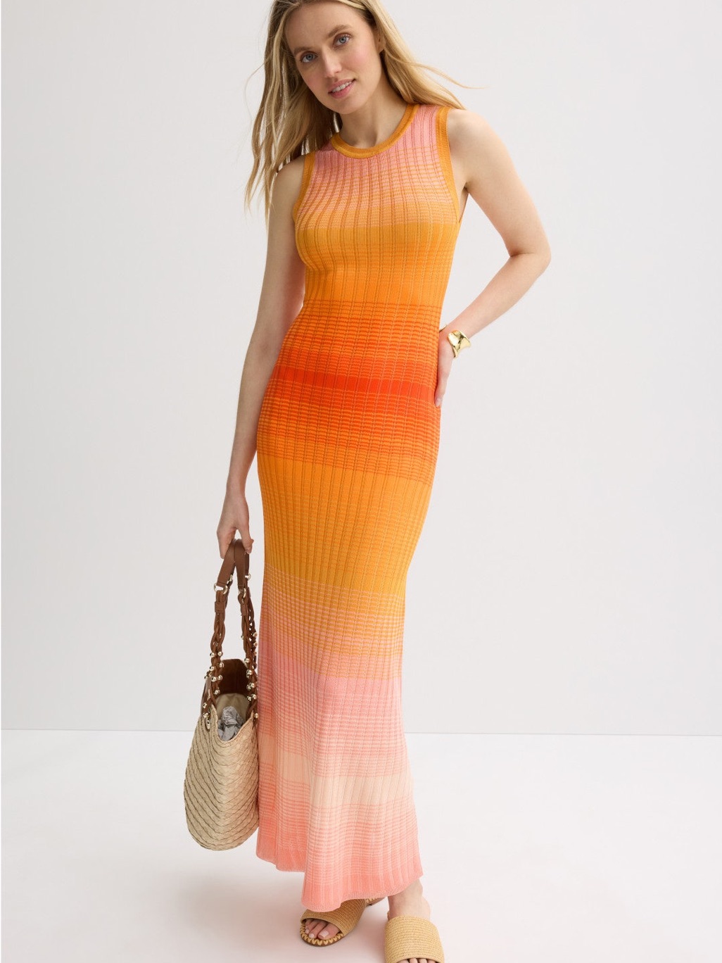 Maje Sleeveless Gradient Maxi Dress In Orange And Pink